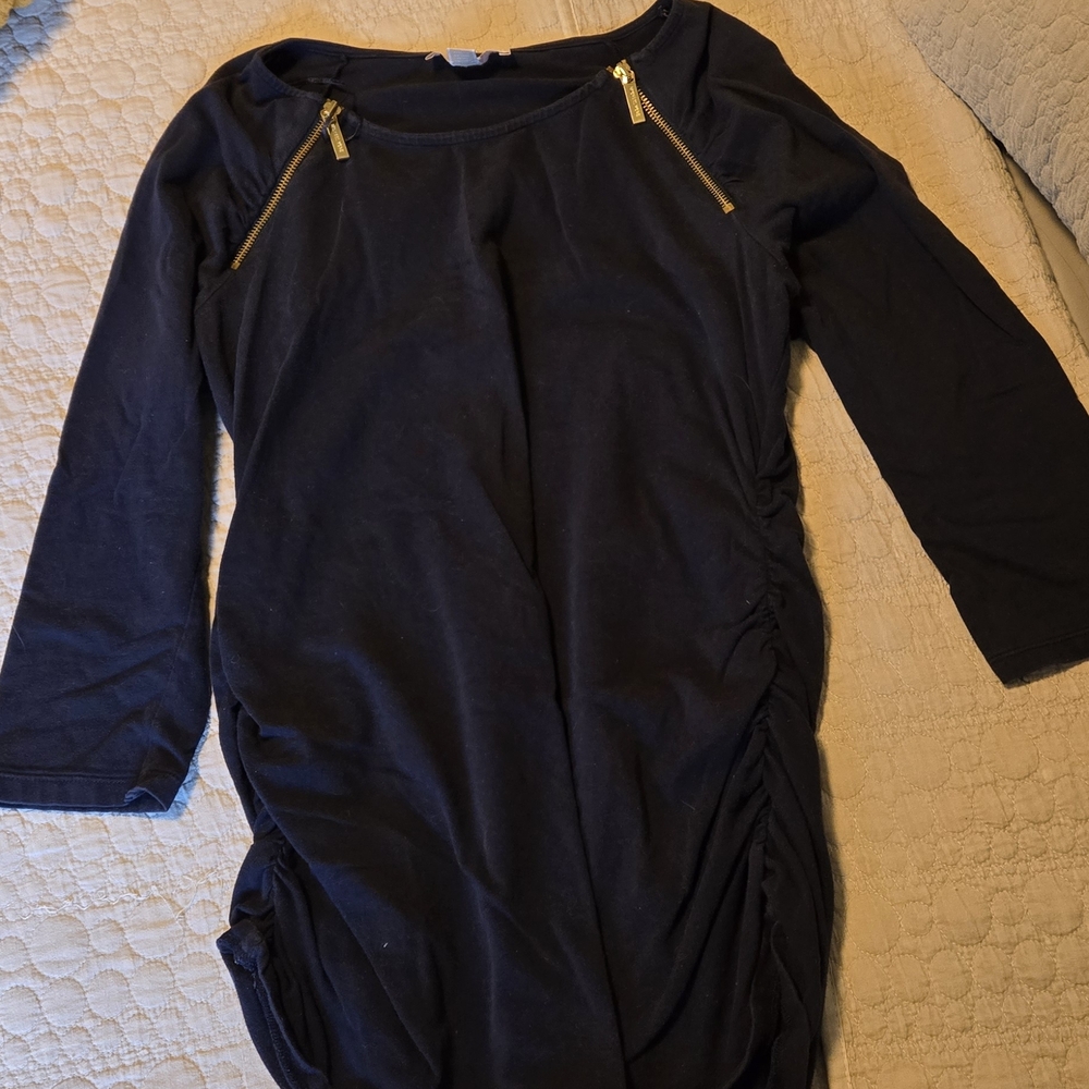 Michael Kors Navy Blue 3/4 Short Sleeve Top with Gold Zippers